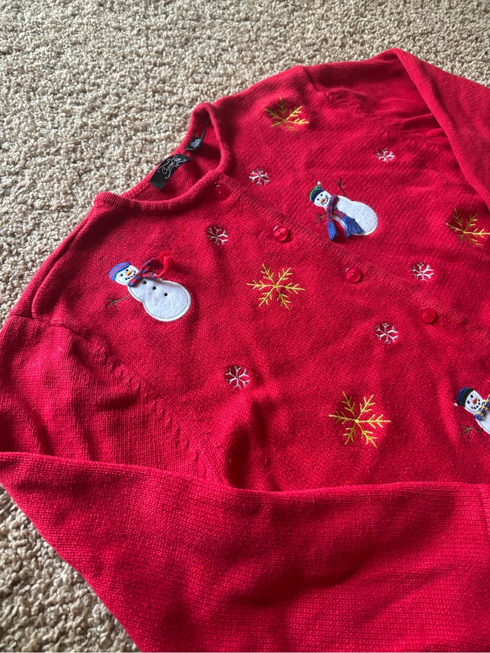 Vintage 90s Snowman Embroidered Holiday Sweater cardigan - Women